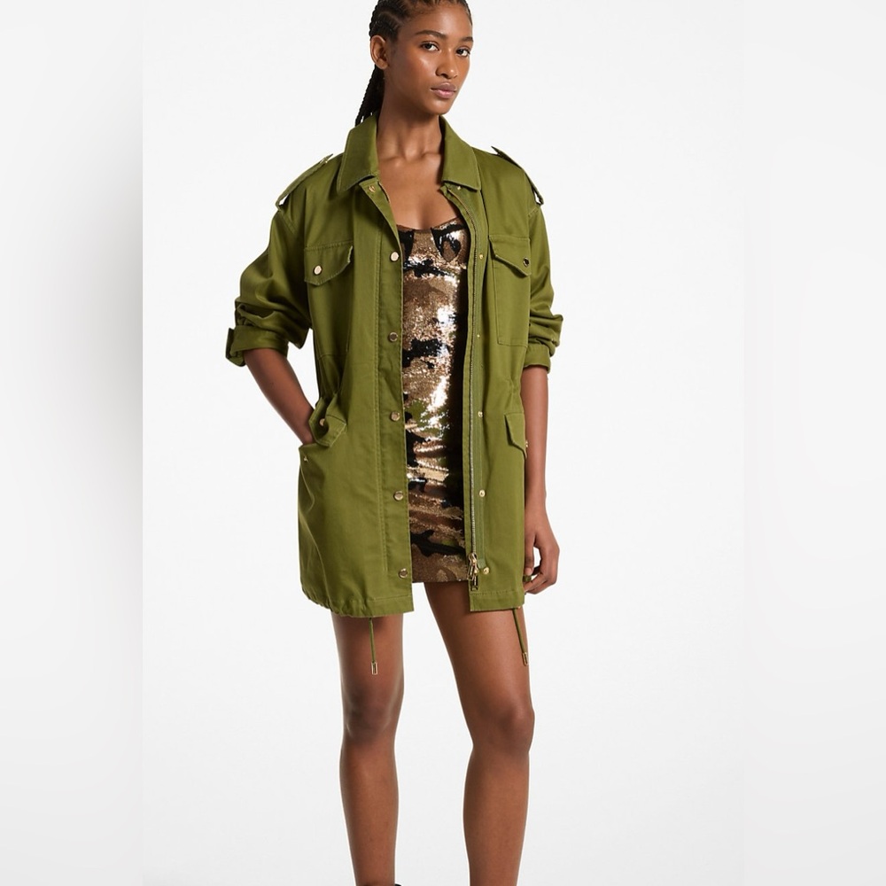 New MICHAEL KORS SMOKY OLIVE COTTON JACKET Size:M